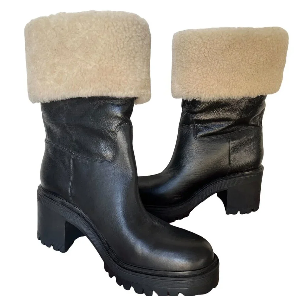 Marc Fisher Willow Leather Sherpa Cuff Pull On Ankle Boots - Picture 4 of 8